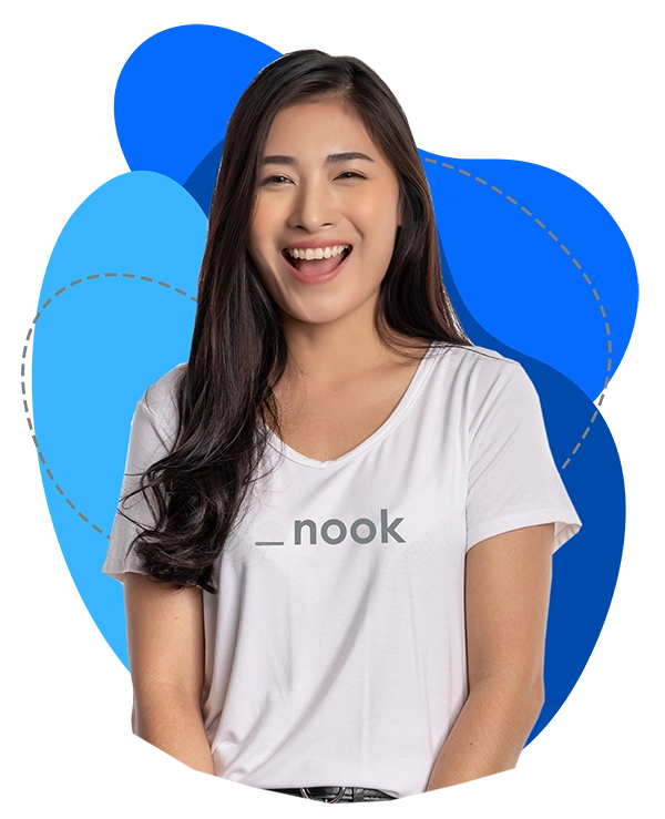 Happy Nook client wearing a Nook t-shirt